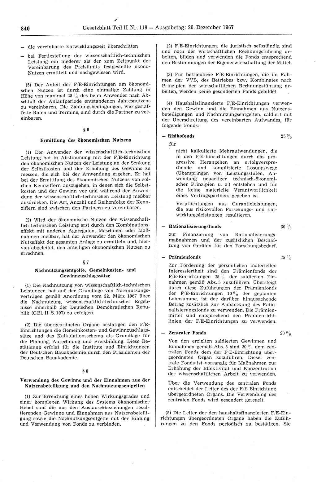 Gesetzblatt (GBl.) der Deutschen Demokratischen Republik (DDR) Teil ⅠⅠ 1967, Seite 840 (GBl. DDR ⅠⅠ 1967, S. 840)