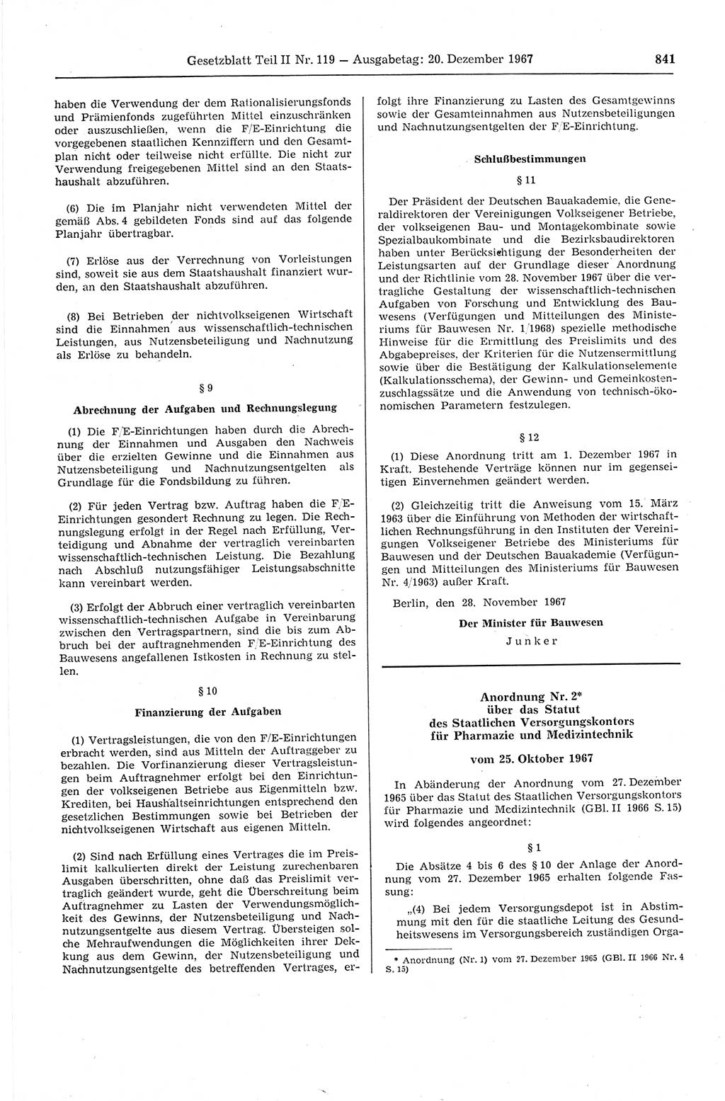 Gesetzblatt (GBl.) der Deutschen Demokratischen Republik (DDR) Teil ⅠⅠ 1967, Seite 841 (GBl. DDR ⅠⅠ 1967, S. 841)