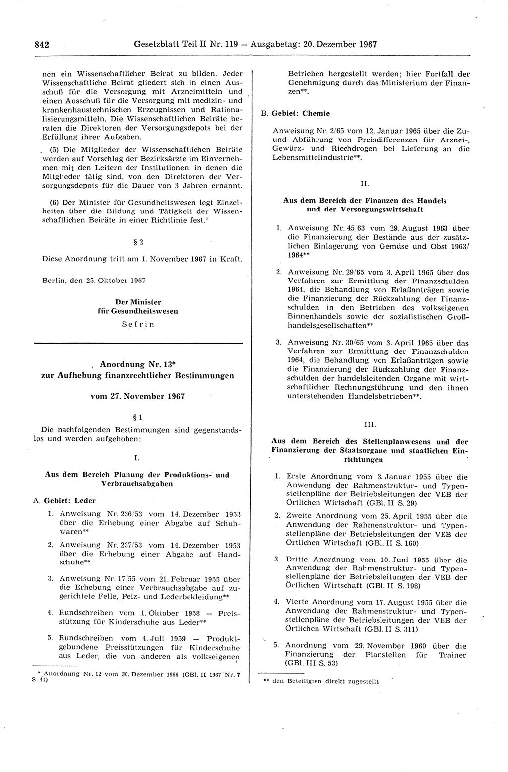 Gesetzblatt (GBl.) der Deutschen Demokratischen Republik (DDR) Teil ⅠⅠ 1967, Seite 842 (GBl. DDR ⅠⅠ 1967, S. 842)