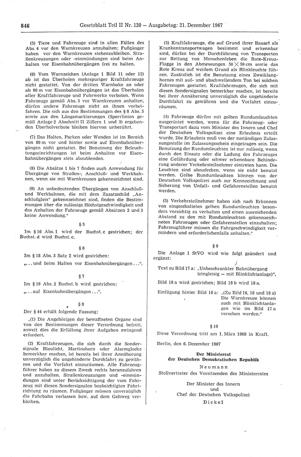 Gesetzblatt (GBl.) der Deutschen Demokratischen Republik (DDR) Teil ⅠⅠ 1967, Seite 846 (GBl. DDR ⅠⅠ 1967, S. 846)