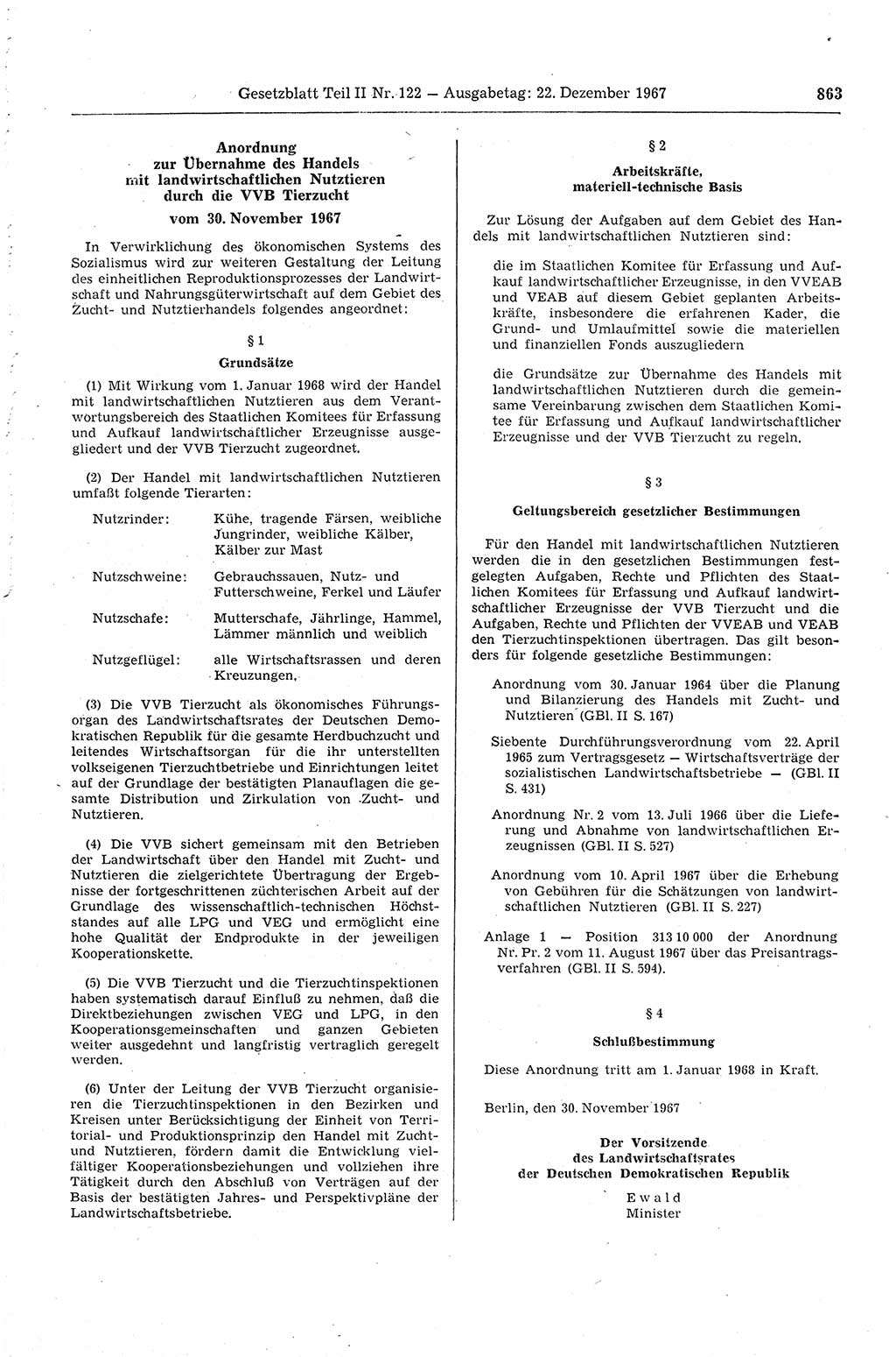 Gesetzblatt (GBl.) der Deutschen Demokratischen Republik (DDR) Teil ⅠⅠ 1967, Seite 863 (GBl. DDR ⅠⅠ 1967, S. 863)
