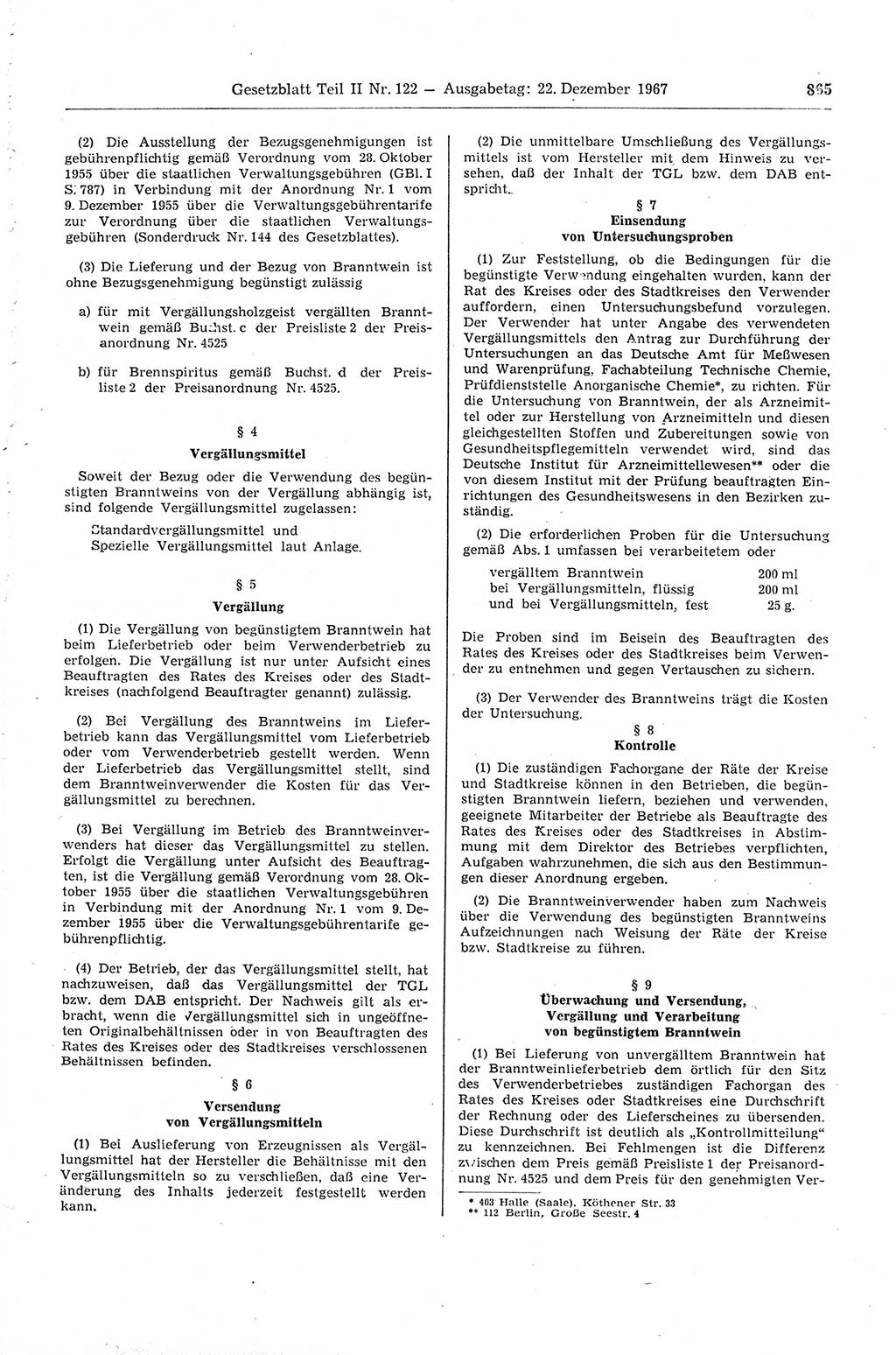 Gesetzblatt (GBl.) der Deutschen Demokratischen Republik (DDR) Teil ⅠⅠ 1967, Seite 865 (GBl. DDR ⅠⅠ 1967, S. 865)
