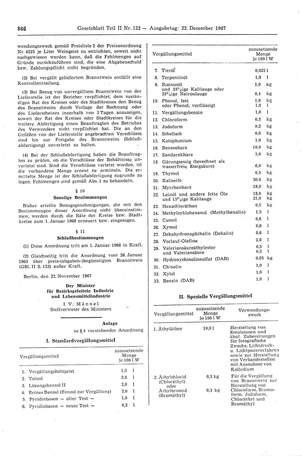 Gesetzblatt (GBl.) der Deutschen Demokratischen Republik (DDR) Teil ⅠⅠ 1967, Seite 866 (GBl. DDR ⅠⅠ 1967, S. 866)