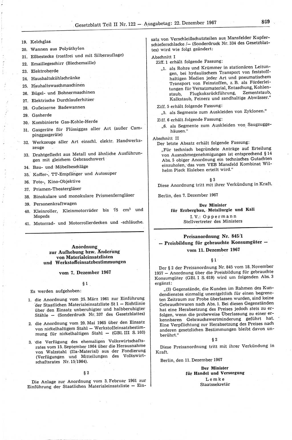 Gesetzblatt (GBl.) der Deutschen Demokratischen Republik (DDR) Teil ⅠⅠ 1967, Seite 869 (GBl. DDR ⅠⅠ 1967, S. 869)
