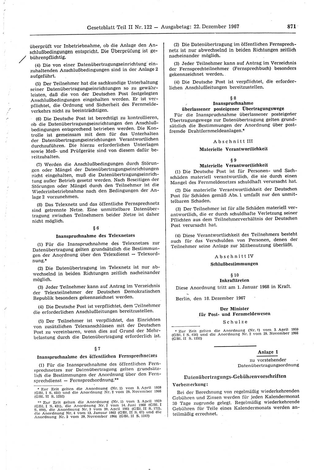 Gesetzblatt (GBl.) der Deutschen Demokratischen Republik (DDR) Teil ⅠⅠ 1967, Seite 871 (GBl. DDR ⅠⅠ 1967, S. 871)