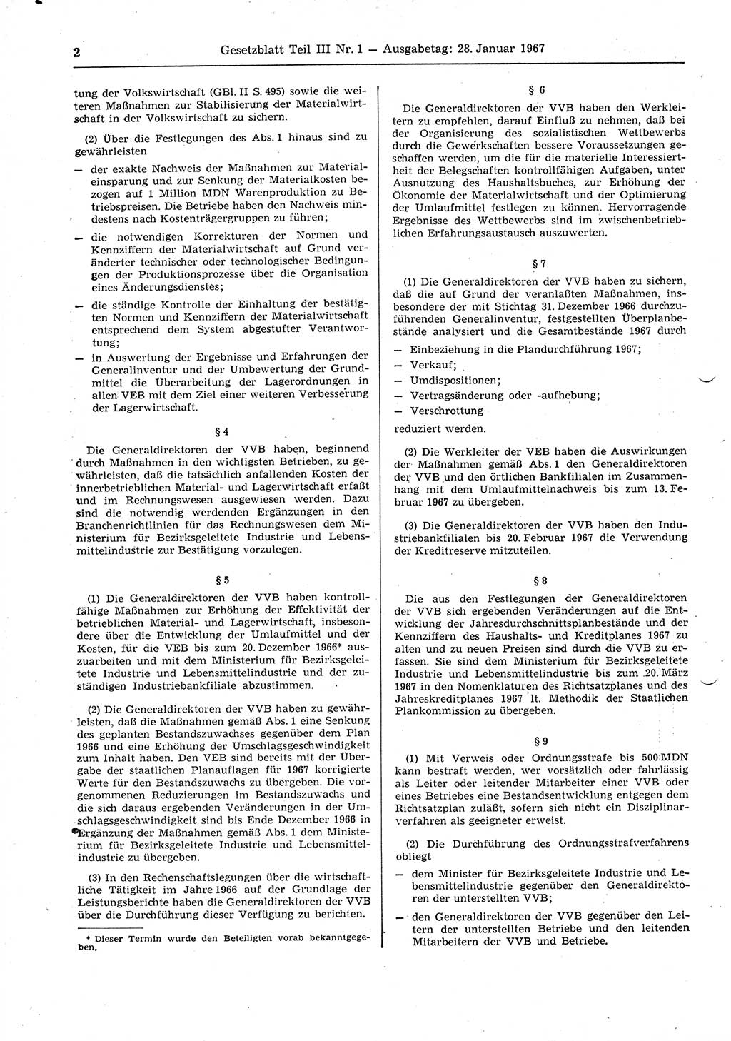 Gesetzblatt (GBl.) der Deutschen Demokratischen Republik (DDR) Teil ⅠⅠⅠ 1967, Seite 2 (GBl. DDR ⅠⅠⅠ 1967, S. 2)