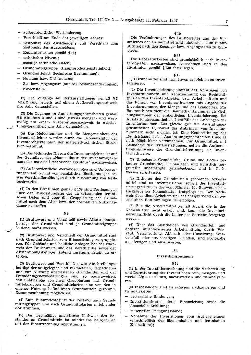 Gesetzblatt (GBl.) der Deutschen Demokratischen Republik (DDR) Teil ⅠⅠⅠ 1967, Seite 7 (GBl. DDR ⅠⅠⅠ 1967, S. 7)