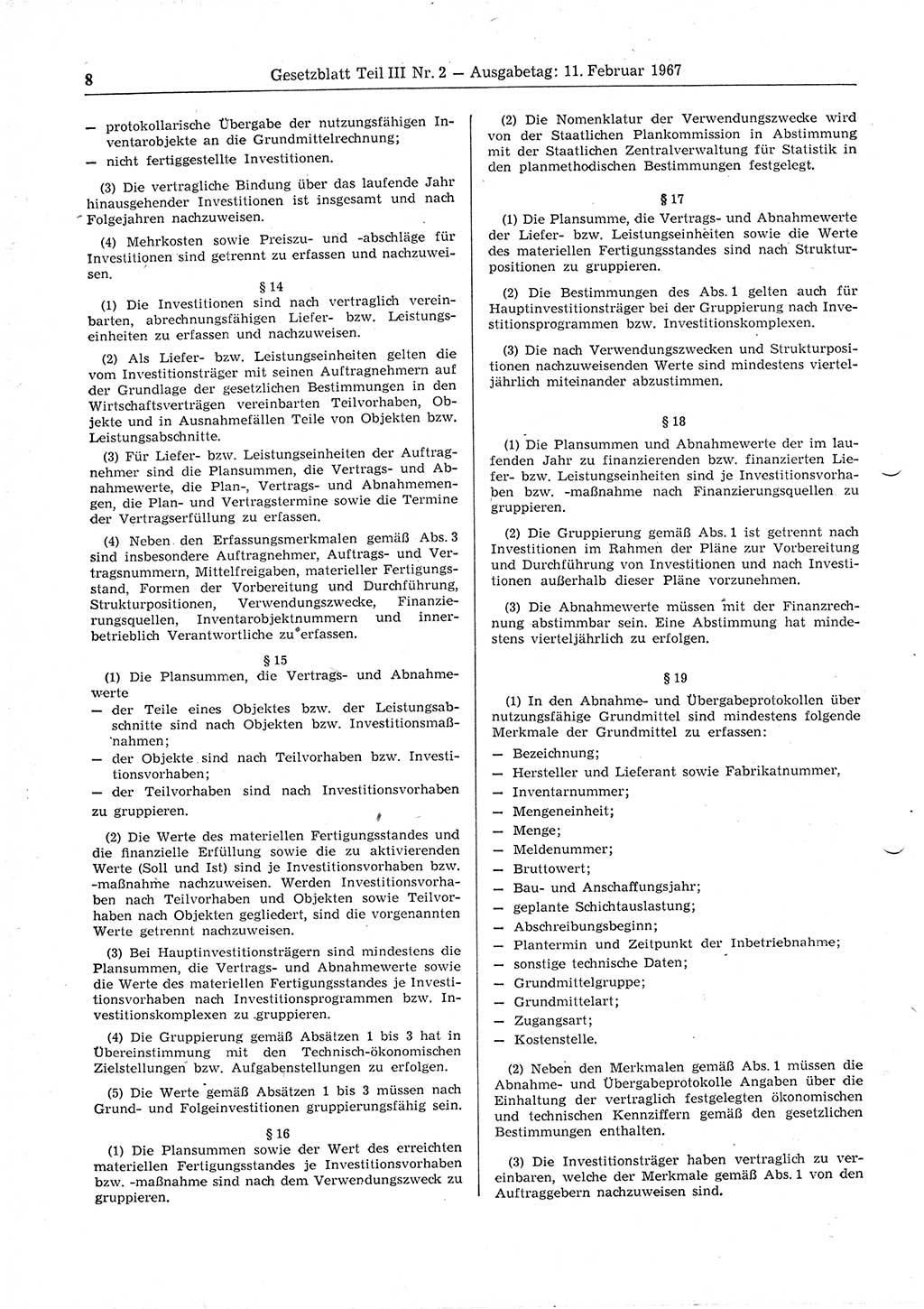 Gesetzblatt (GBl.) der Deutschen Demokratischen Republik (DDR) Teil ⅠⅠⅠ 1967, Seite 8 (GBl. DDR ⅠⅠⅠ 1967, S. 8)