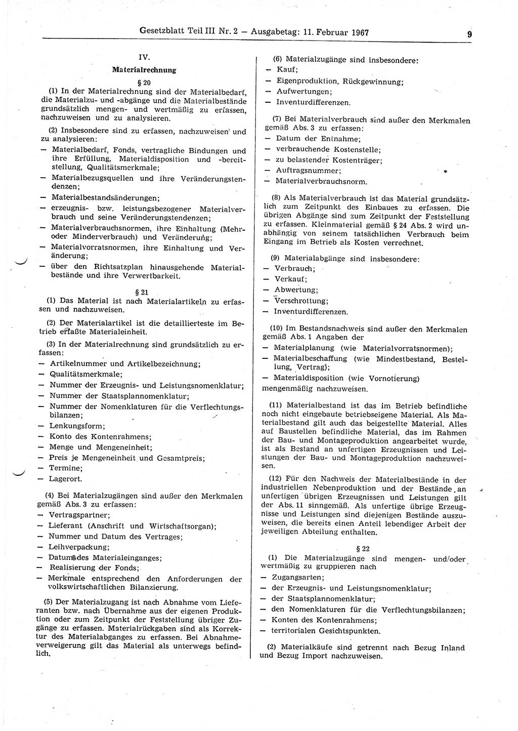 Gesetzblatt (GBl.) der Deutschen Demokratischen Republik (DDR) Teil ⅠⅠⅠ 1967, Seite 9 (GBl. DDR ⅠⅠⅠ 1967, S. 9)
