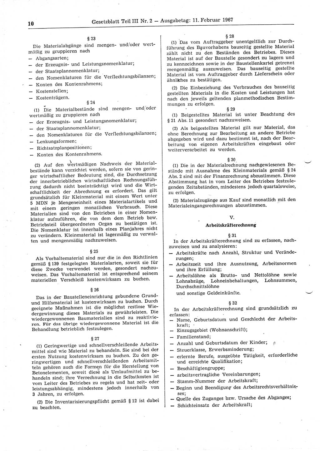 Gesetzblatt (GBl.) der Deutschen Demokratischen Republik (DDR) Teil ⅠⅠⅠ 1967, Seite 10 (GBl. DDR ⅠⅠⅠ 1967, S. 10)