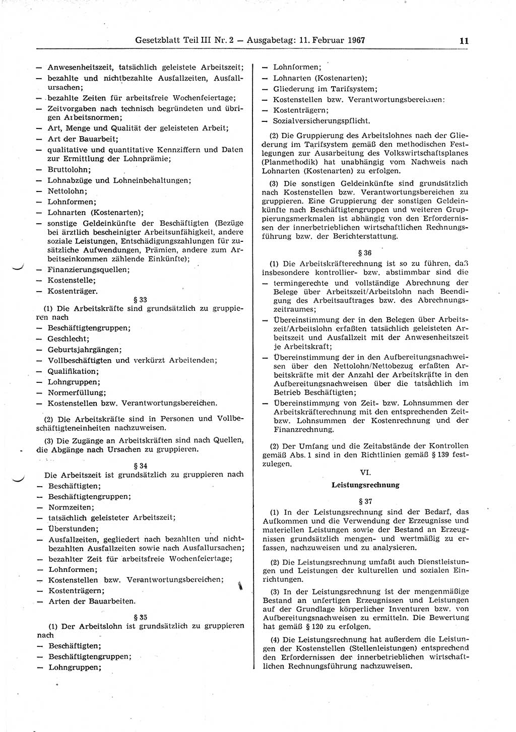 Gesetzblatt (GBl.) der Deutschen Demokratischen Republik (DDR) Teil ⅠⅠⅠ 1967, Seite 11 (GBl. DDR ⅠⅠⅠ 1967, S. 11)