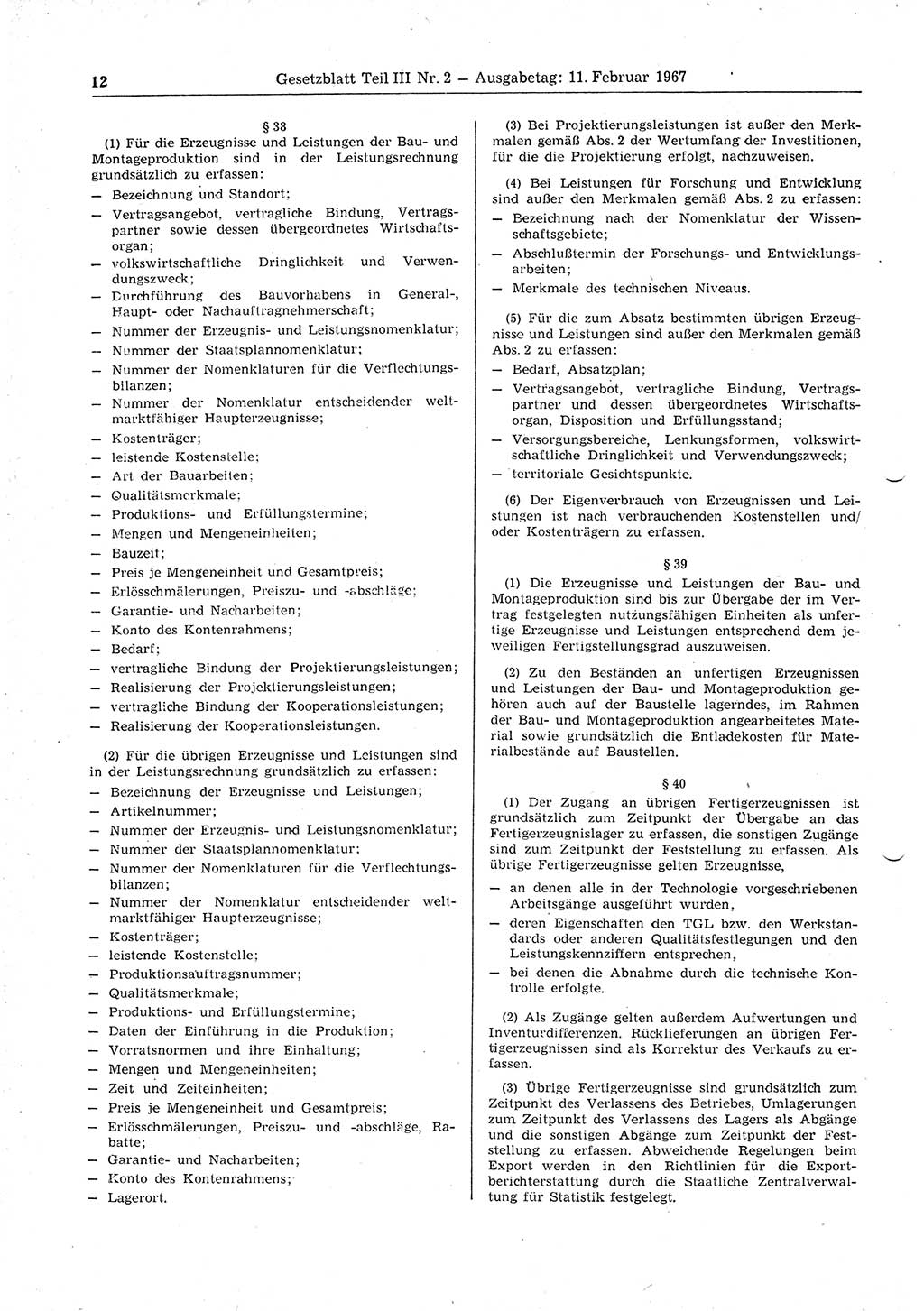 Gesetzblatt (GBl.) der Deutschen Demokratischen Republik (DDR) Teil ⅠⅠⅠ 1967, Seite 12 (GBl. DDR ⅠⅠⅠ 1967, S. 12)