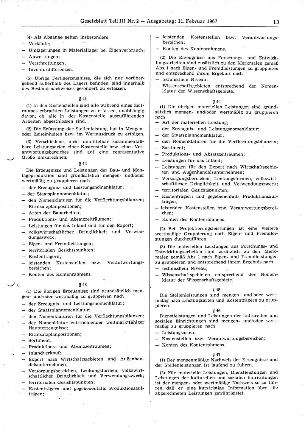 Gesetzblatt (GBl.) der Deutschen Demokratischen Republik (DDR) Teil ⅠⅠⅠ 1967, Seite 13 (GBl. DDR ⅠⅠⅠ 1967, S. 13)