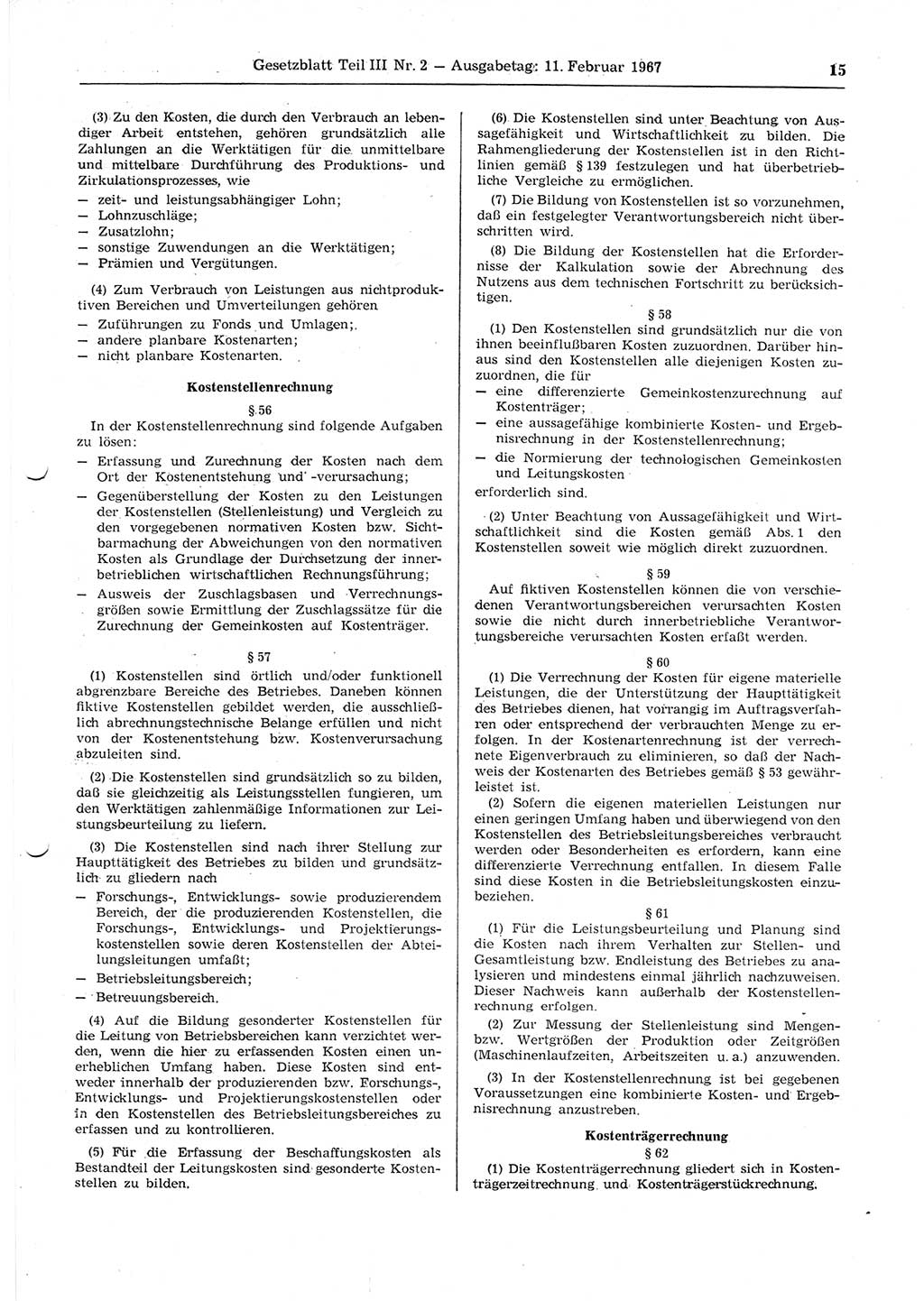 Gesetzblatt (GBl.) der Deutschen Demokratischen Republik (DDR) Teil ⅠⅠⅠ 1967, Seite 15 (GBl. DDR ⅠⅠⅠ 1967, S. 15)