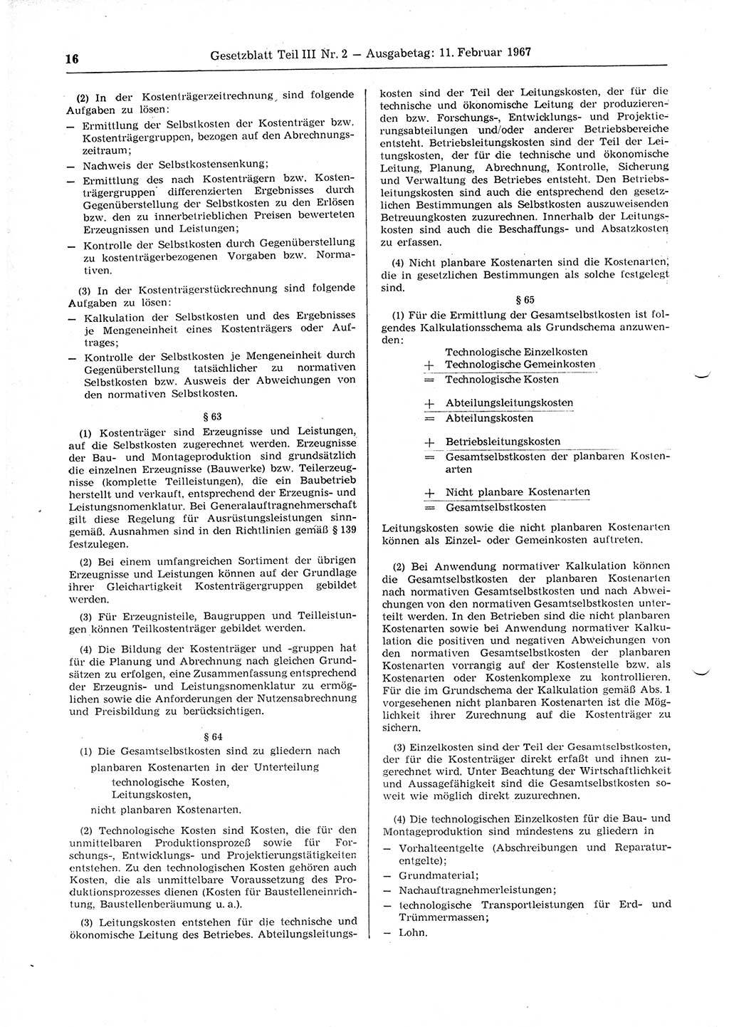 Gesetzblatt (GBl.) der Deutschen Demokratischen Republik (DDR) Teil ⅠⅠⅠ 1967, Seite 16 (GBl. DDR ⅠⅠⅠ 1967, S. 16)