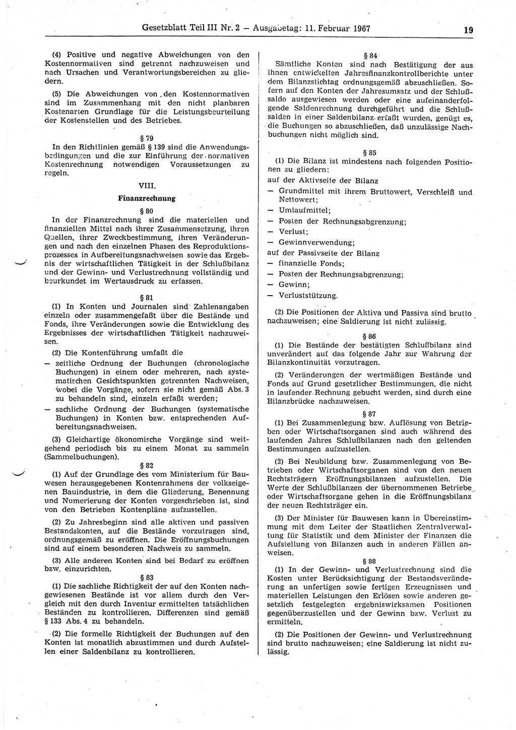 Gesetzblatt (GBl.) der Deutschen Demokratischen Republik (DDR) Teil ⅠⅠⅠ 1967, Seite 19 (GBl. DDR ⅠⅠⅠ 1967, S. 19)