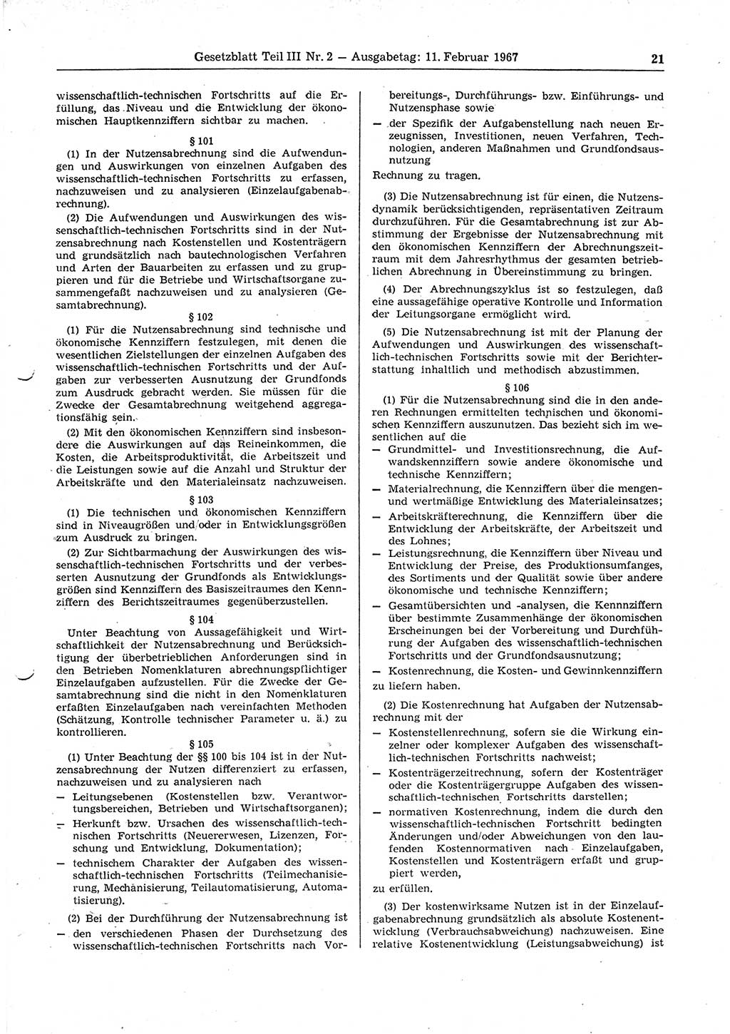 Gesetzblatt (GBl.) der Deutschen Demokratischen Republik (DDR) Teil ⅠⅠⅠ 1967, Seite 21 (GBl. DDR ⅠⅠⅠ 1967, S. 21)
