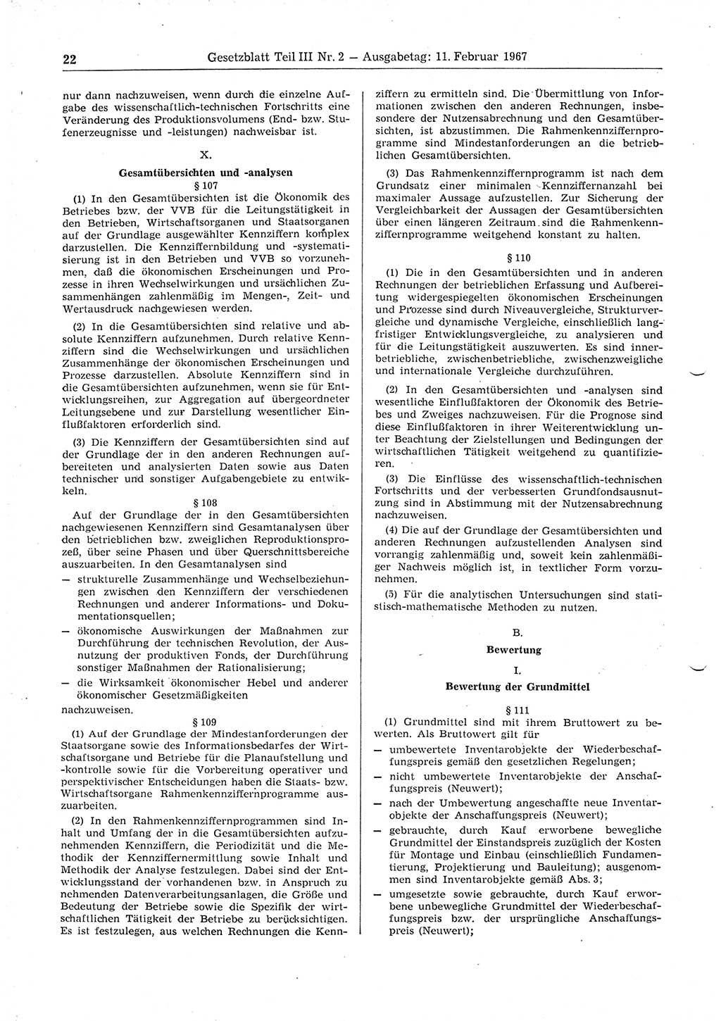 Gesetzblatt (GBl.) der Deutschen Demokratischen Republik (DDR) Teil ⅠⅠⅠ 1967, Seite 22 (GBl. DDR ⅠⅠⅠ 1967, S. 22)