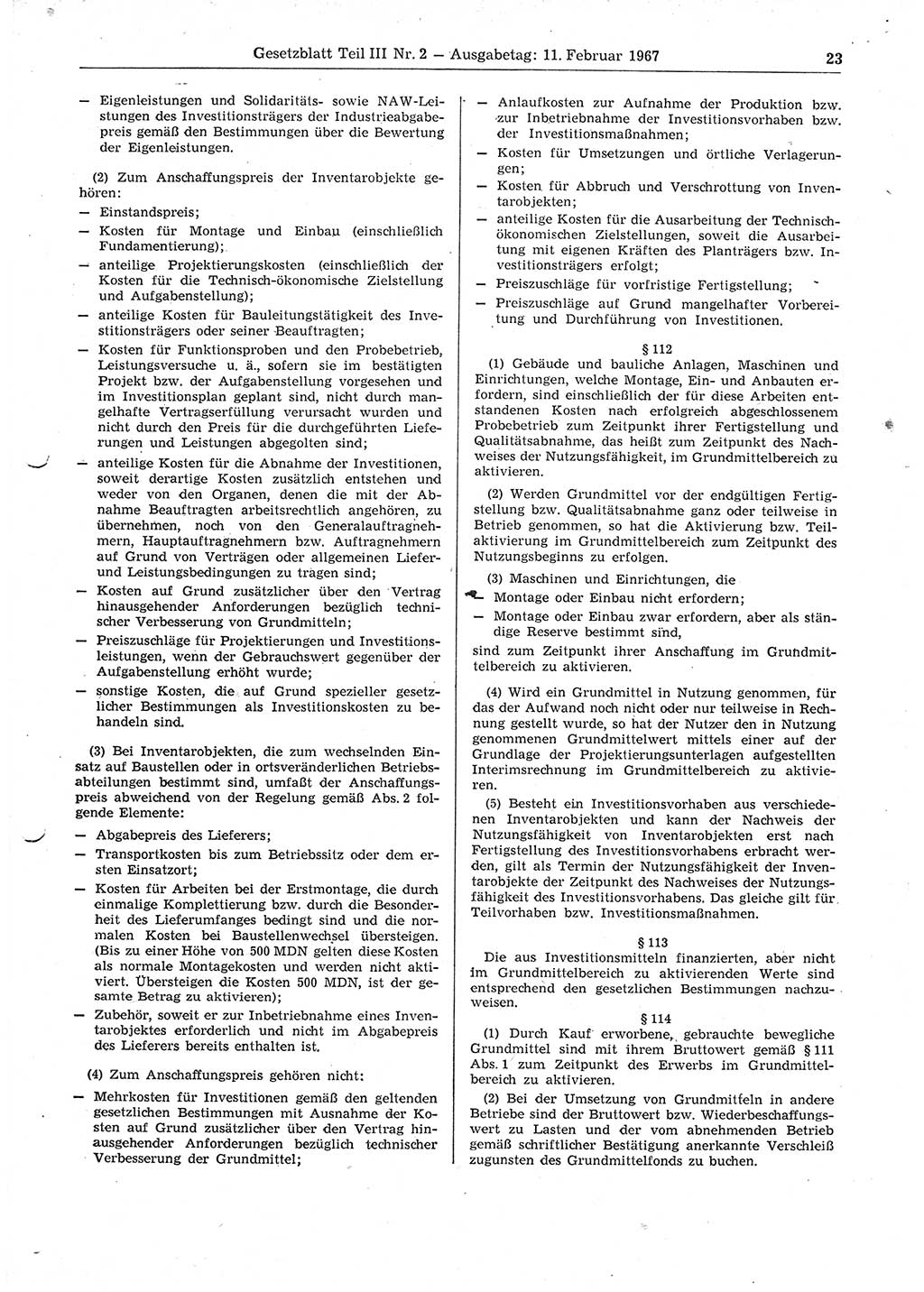 Gesetzblatt (GBl.) der Deutschen Demokratischen Republik (DDR) Teil ⅠⅠⅠ 1967, Seite 23 (GBl. DDR ⅠⅠⅠ 1967, S. 23)