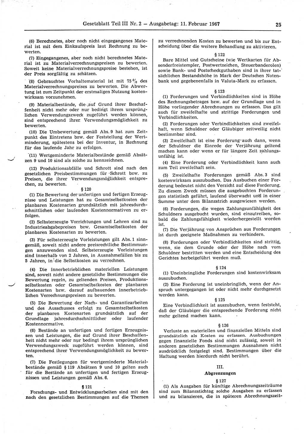 Gesetzblatt (GBl.) der Deutschen Demokratischen Republik (DDR) Teil ⅠⅠⅠ 1967, Seite 25 (GBl. DDR ⅠⅠⅠ 1967, S. 25)