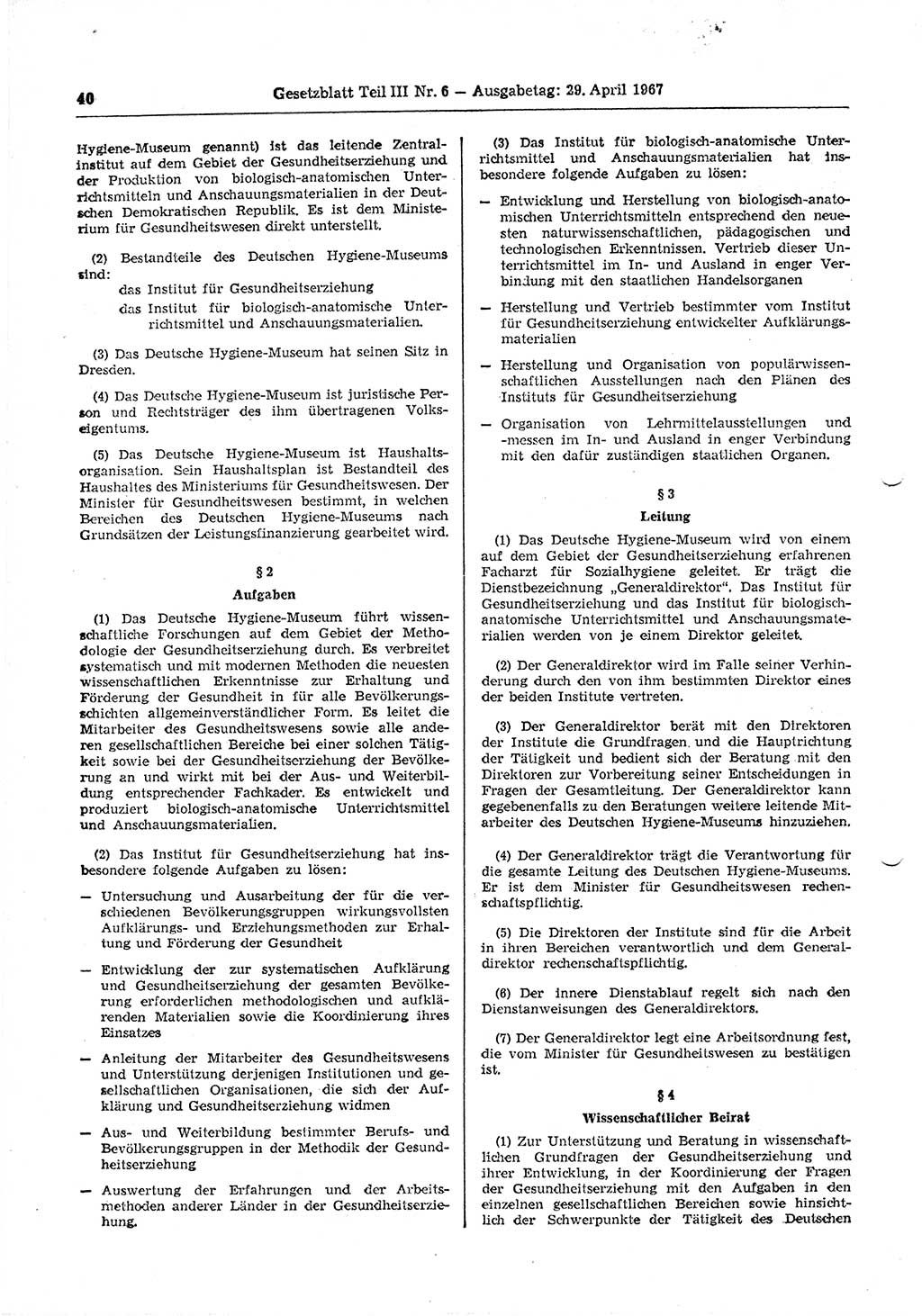 Gesetzblatt (GBl.) der Deutschen Demokratischen Republik (DDR) Teil ⅠⅠⅠ 1967, Seite 40 (GBl. DDR ⅠⅠⅠ 1967, S. 40)