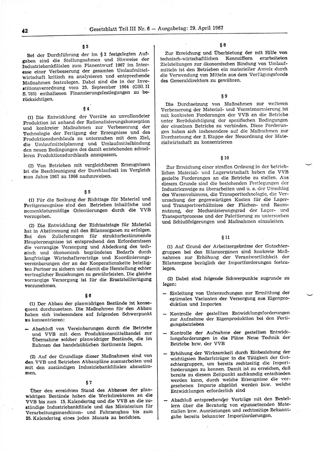 Gesetzblatt (GBl.) der Deutschen Demokratischen Republik (DDR) Teil ⅠⅠⅠ 1967, Seite 42 (GBl. DDR ⅠⅠⅠ 1967, S. 42)