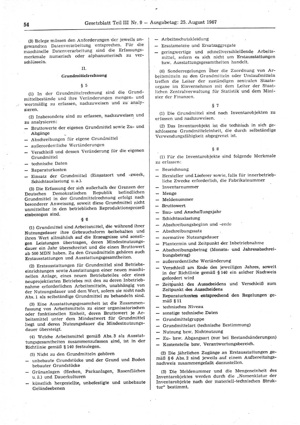 Gesetzblatt (GBl.) der Deutschen Demokratischen Republik (DDR) Teil ⅠⅠⅠ 1967, Seite 54 (GBl. DDR ⅠⅠⅠ 1967, S. 54)