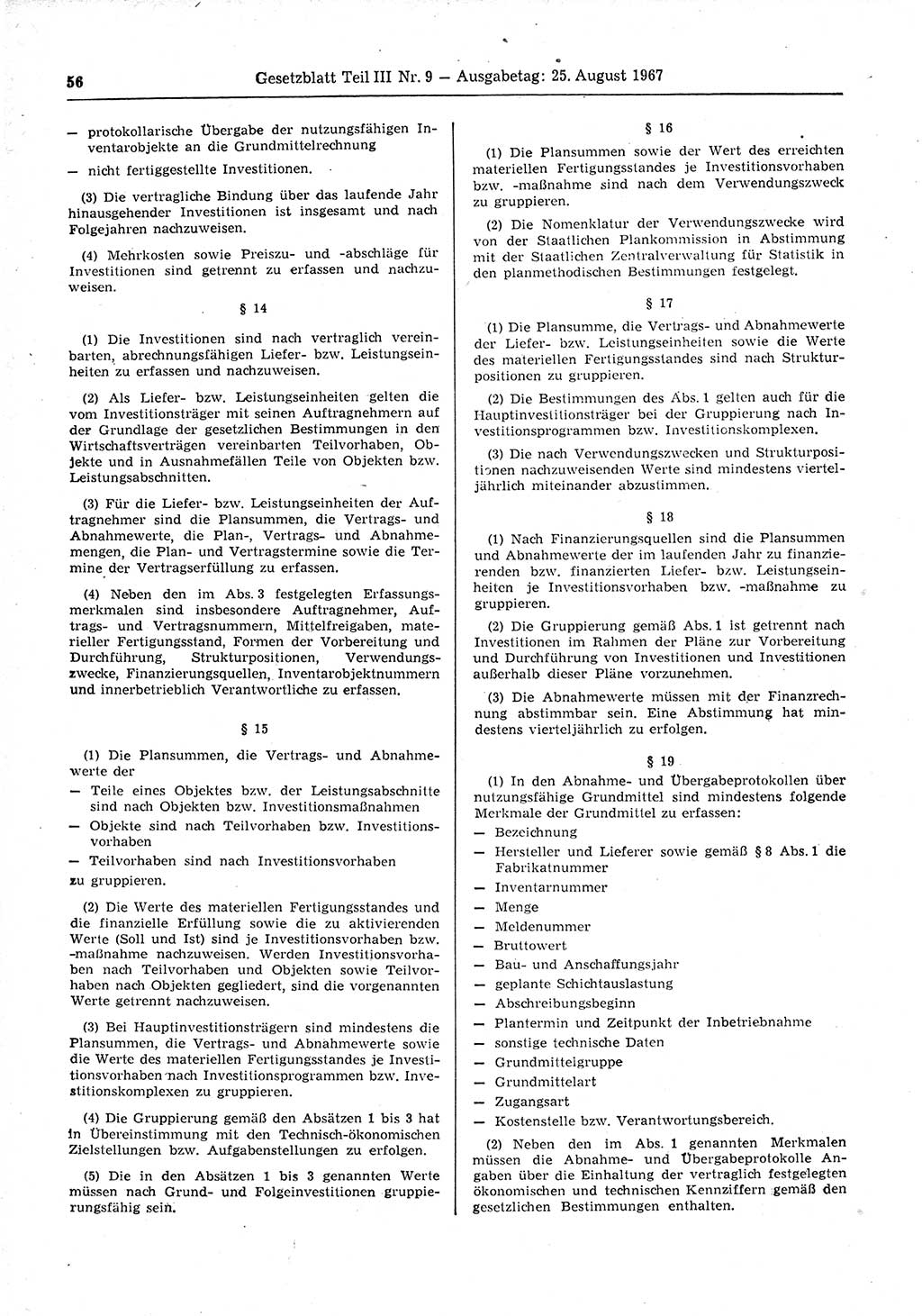 Gesetzblatt (GBl.) der Deutschen Demokratischen Republik (DDR) Teil ⅠⅠⅠ 1967, Seite 56 (GBl. DDR ⅠⅠⅠ 1967, S. 56)