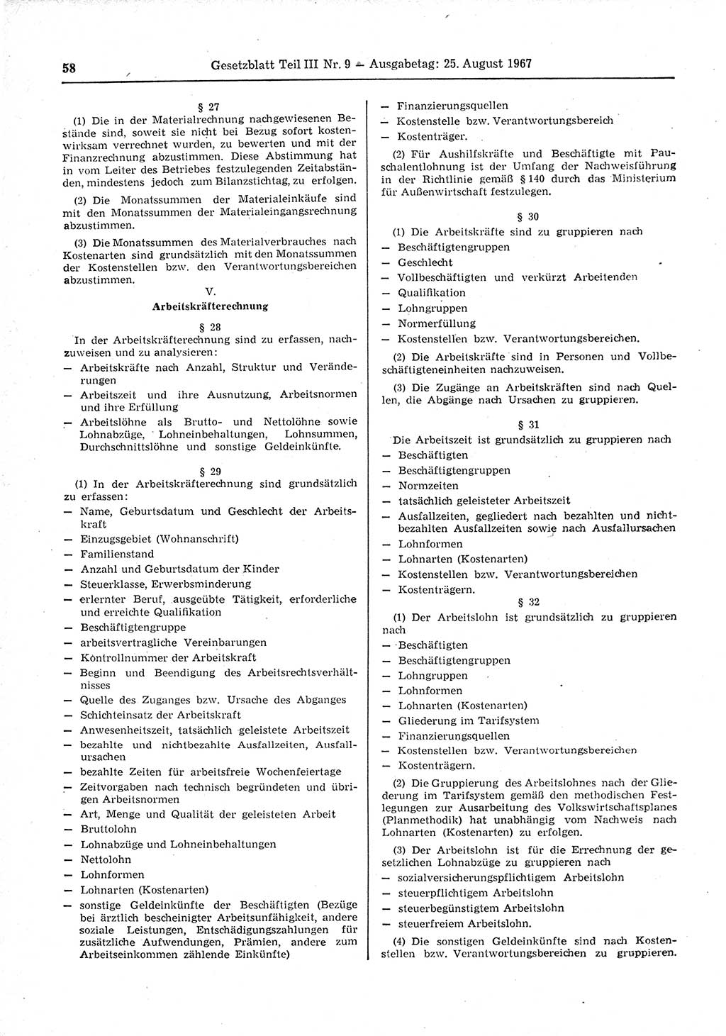 Gesetzblatt (GBl.) der Deutschen Demokratischen Republik (DDR) Teil ⅠⅠⅠ 1967, Seite 58 (GBl. DDR ⅠⅠⅠ 1967, S. 58)