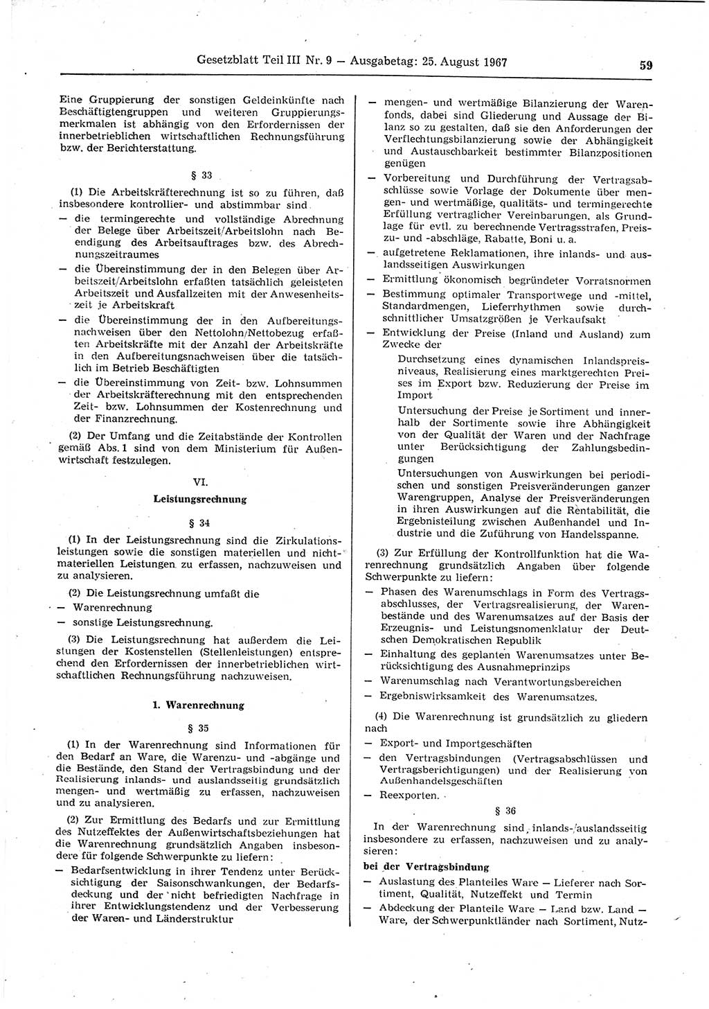 Gesetzblatt (GBl.) der Deutschen Demokratischen Republik (DDR) Teil ⅠⅠⅠ 1967, Seite 59 (GBl. DDR ⅠⅠⅠ 1967, S. 59)
