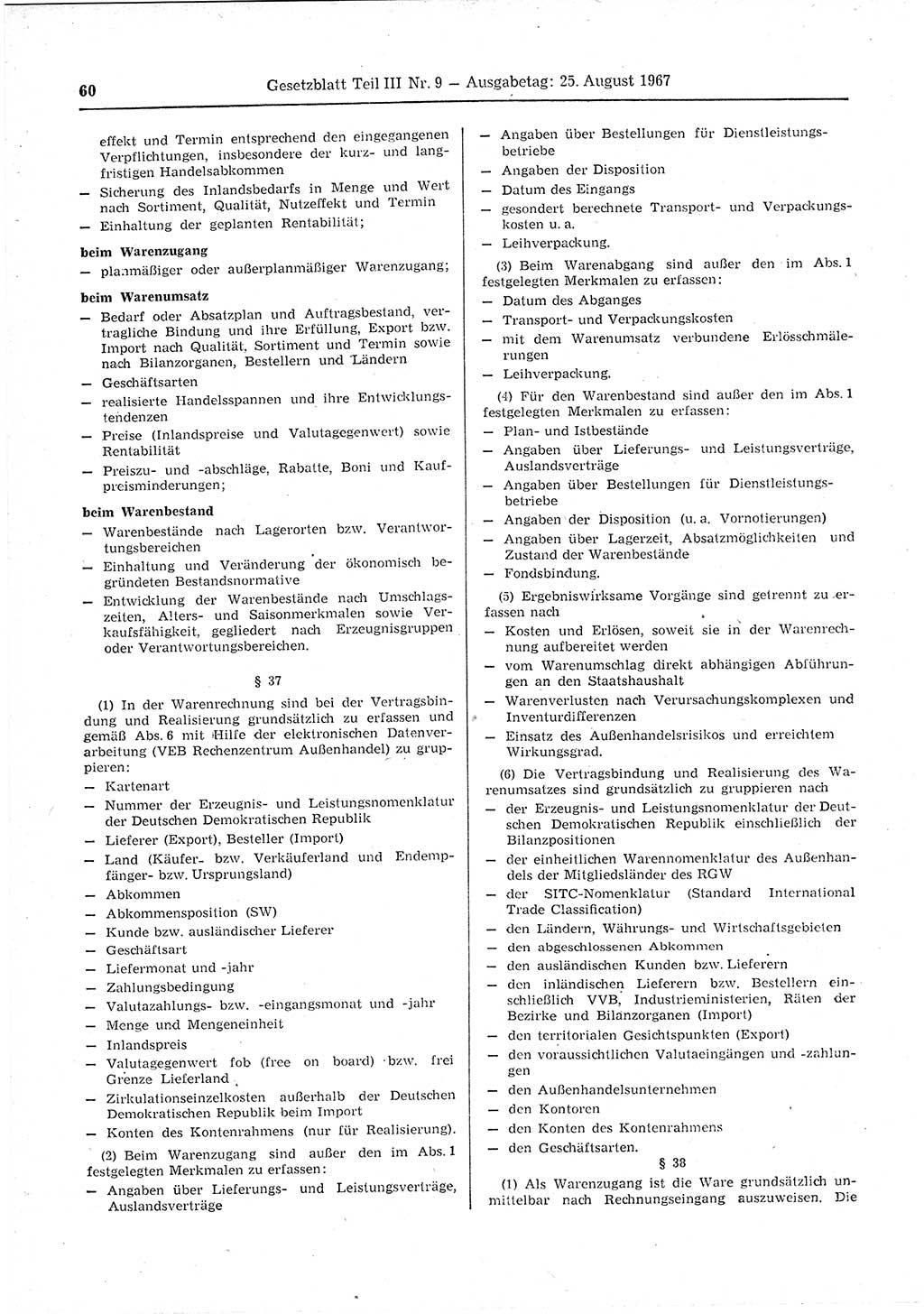 Gesetzblatt (GBl.) der Deutschen Demokratischen Republik (DDR) Teil ⅠⅠⅠ 1967, Seite 60 (GBl. DDR ⅠⅠⅠ 1967, S. 60)
