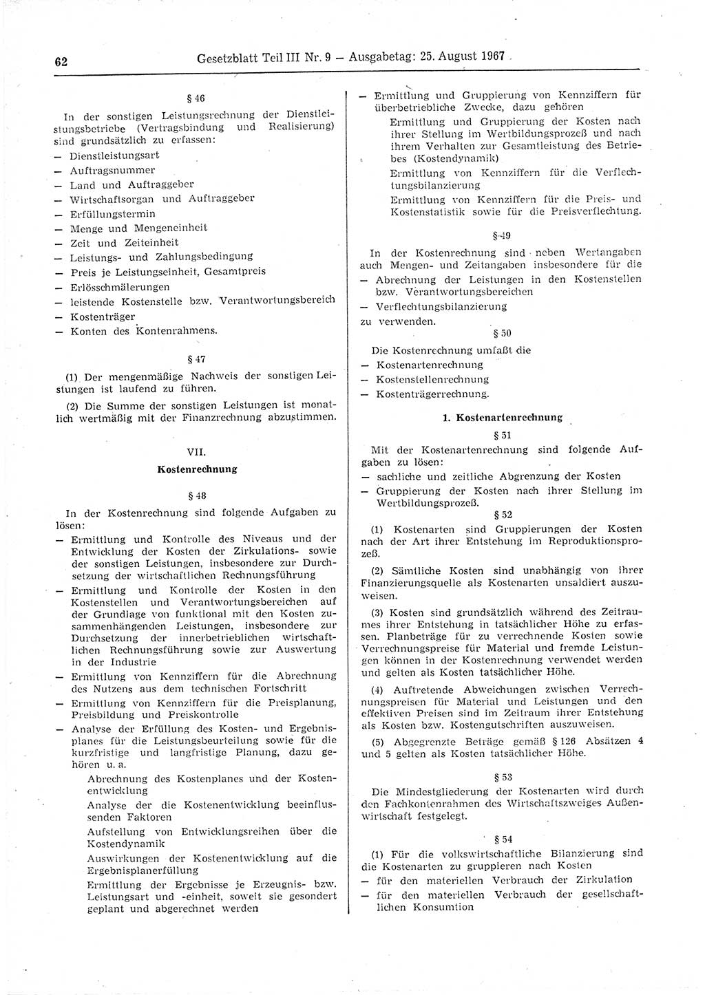 Gesetzblatt (GBl.) der Deutschen Demokratischen Republik (DDR) Teil ⅠⅠⅠ 1967, Seite 62 (GBl. DDR ⅠⅠⅠ 1967, S. 62)