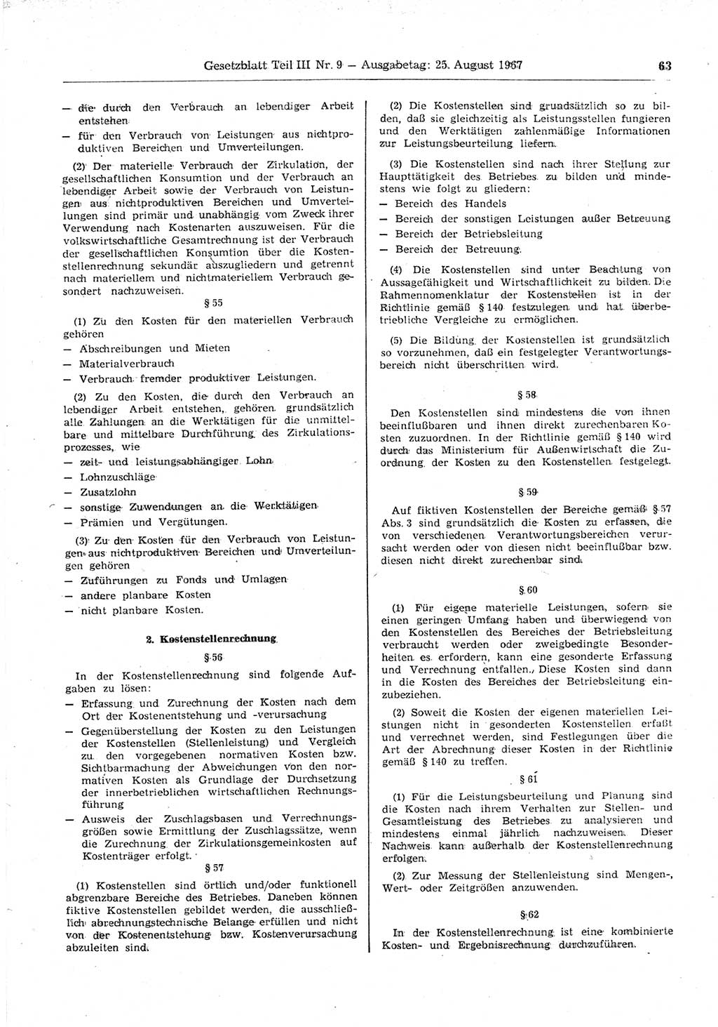 Gesetzblatt (GBl.) der Deutschen Demokratischen Republik (DDR) Teil ⅠⅠⅠ 1967, Seite 63 (GBl. DDR ⅠⅠⅠ 1967, S. 63)