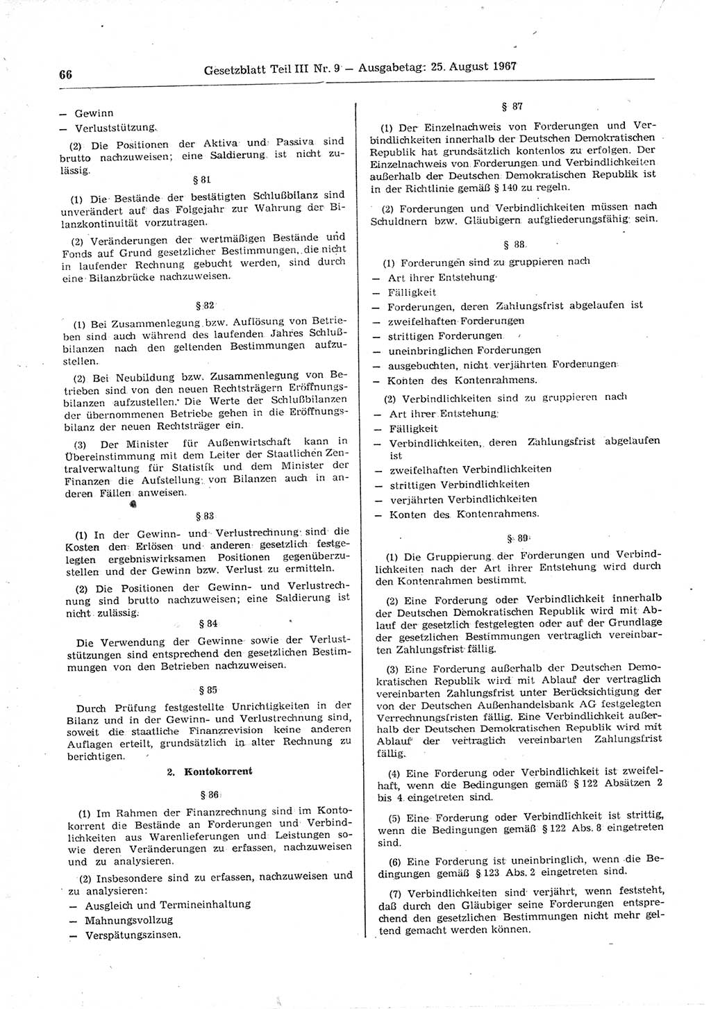 Gesetzblatt (GBl.) der Deutschen Demokratischen Republik (DDR) Teil ⅠⅠⅠ 1967, Seite 66 (GBl. DDR ⅠⅠⅠ 1967, S. 66)