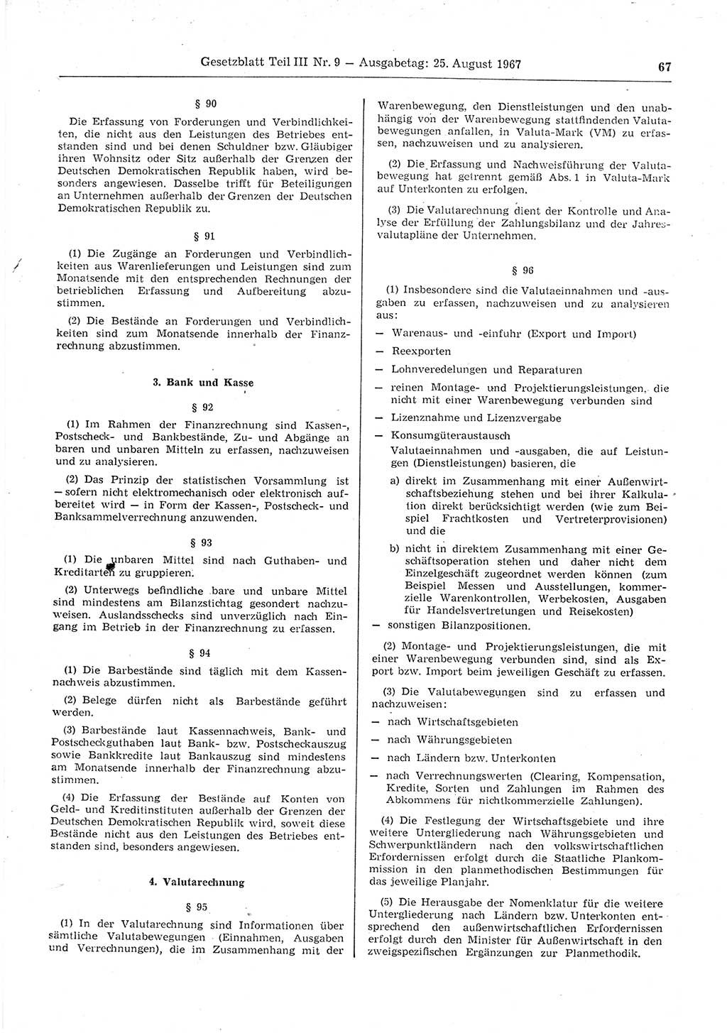 Gesetzblatt (GBl.) der Deutschen Demokratischen Republik (DDR) Teil ⅠⅠⅠ 1967, Seite 67 (GBl. DDR ⅠⅠⅠ 1967, S. 67)