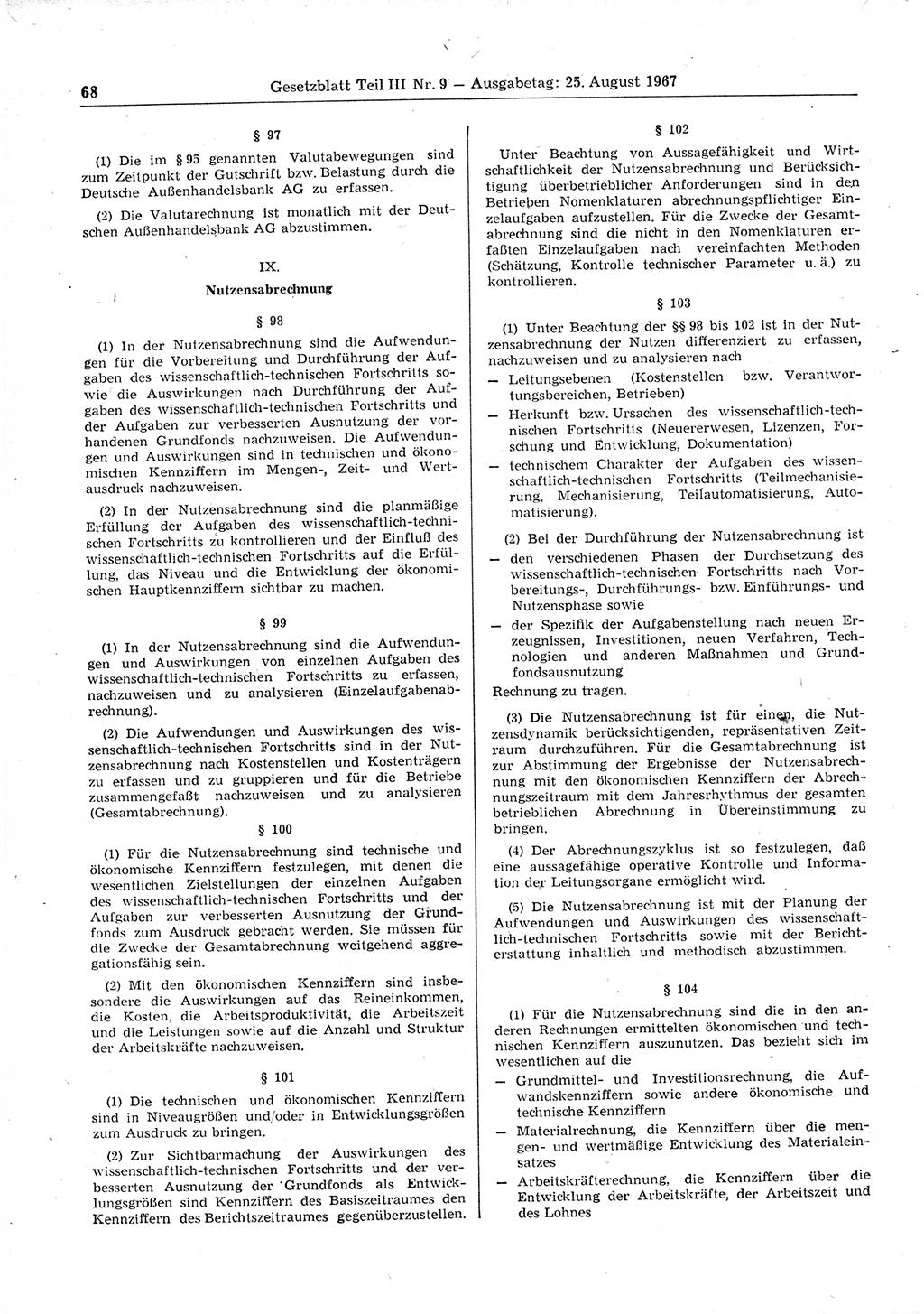 Gesetzblatt (GBl.) der Deutschen Demokratischen Republik (DDR) Teil ⅠⅠⅠ 1967, Seite 68 (GBl. DDR ⅠⅠⅠ 1967, S. 68)