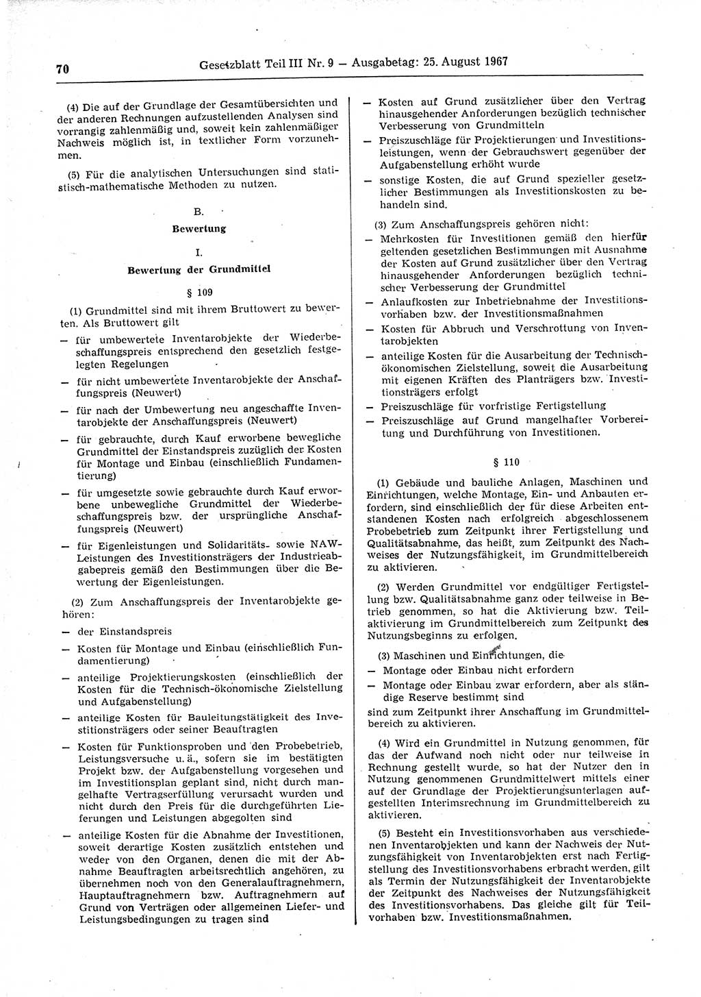 Gesetzblatt (GBl.) der Deutschen Demokratischen Republik (DDR) Teil ⅠⅠⅠ 1967, Seite 70 (GBl. DDR ⅠⅠⅠ 1967, S. 70)