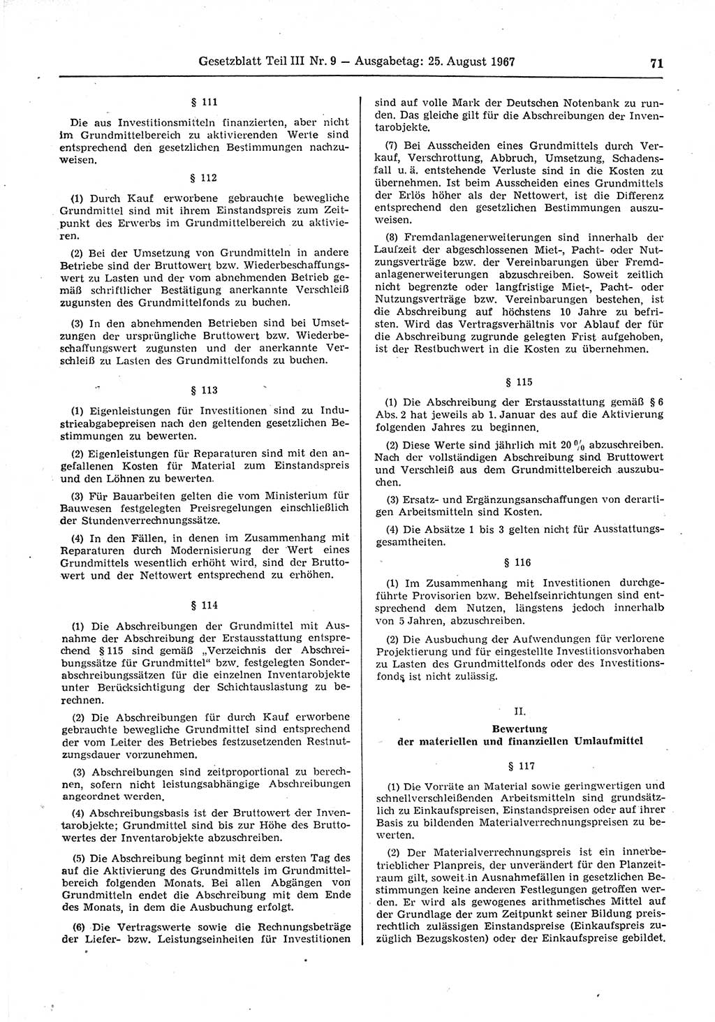 Gesetzblatt (GBl.) der Deutschen Demokratischen Republik (DDR) Teil ⅠⅠⅠ 1967, Seite 71 (GBl. DDR ⅠⅠⅠ 1967, S. 71)