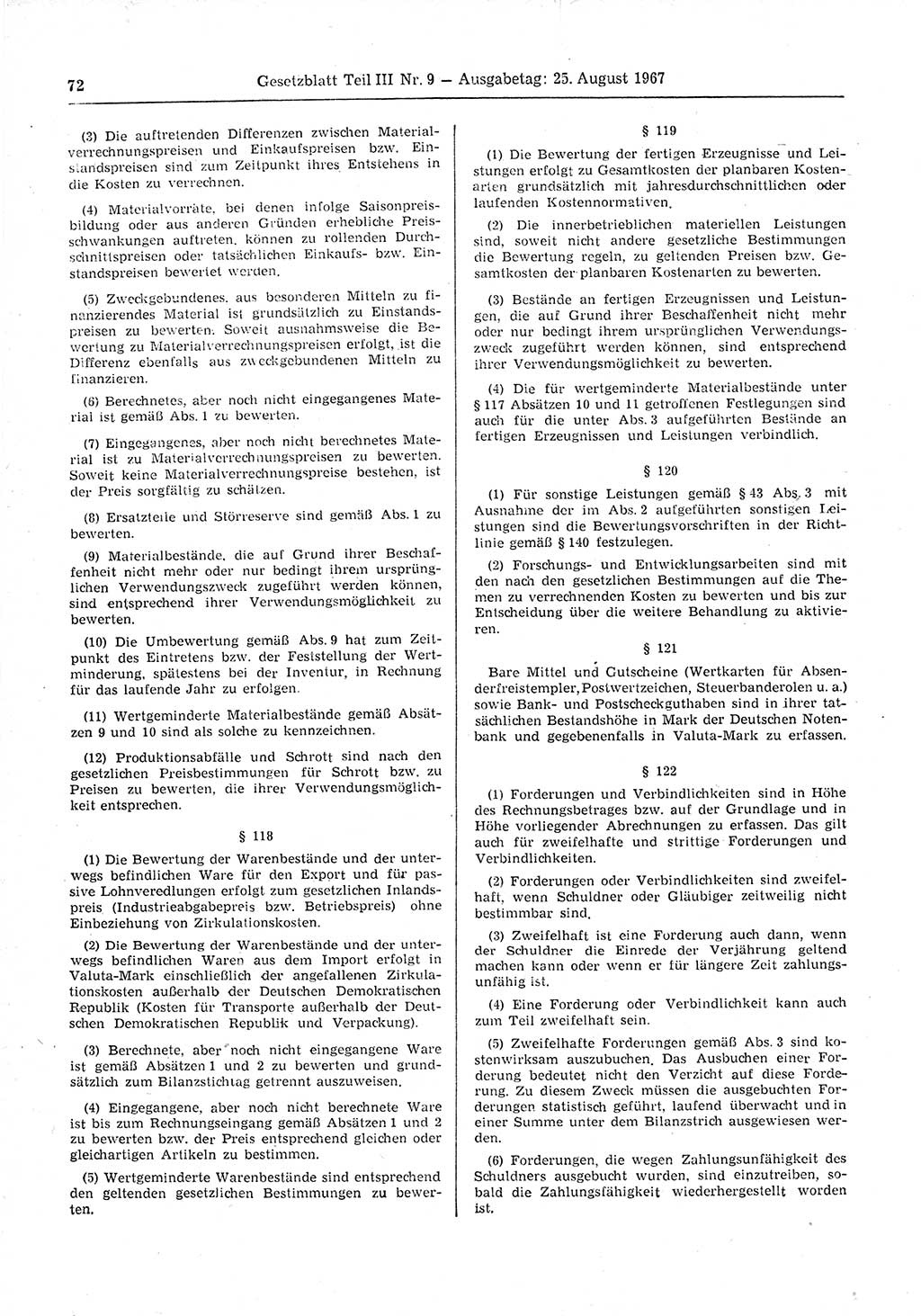 Gesetzblatt (GBl.) der Deutschen Demokratischen Republik (DDR) Teil ⅠⅠⅠ 1967, Seite 72 (GBl. DDR ⅠⅠⅠ 1967, S. 72)