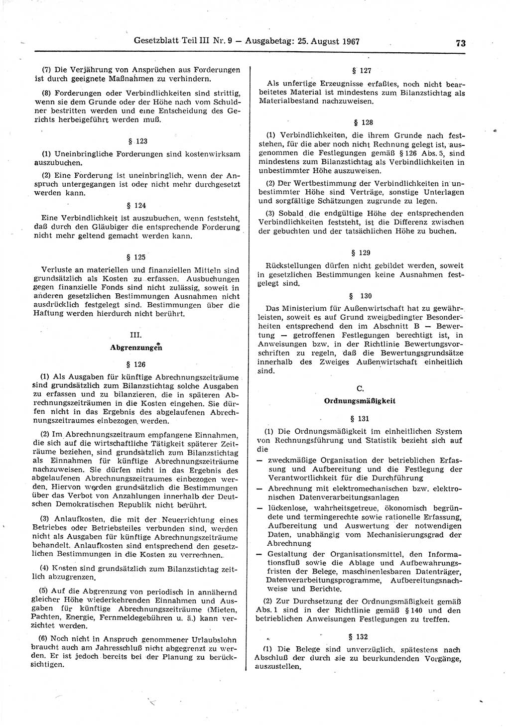 Gesetzblatt (GBl.) der Deutschen Demokratischen Republik (DDR) Teil ⅠⅠⅠ 1967, Seite 73 (GBl. DDR ⅠⅠⅠ 1967, S. 73)