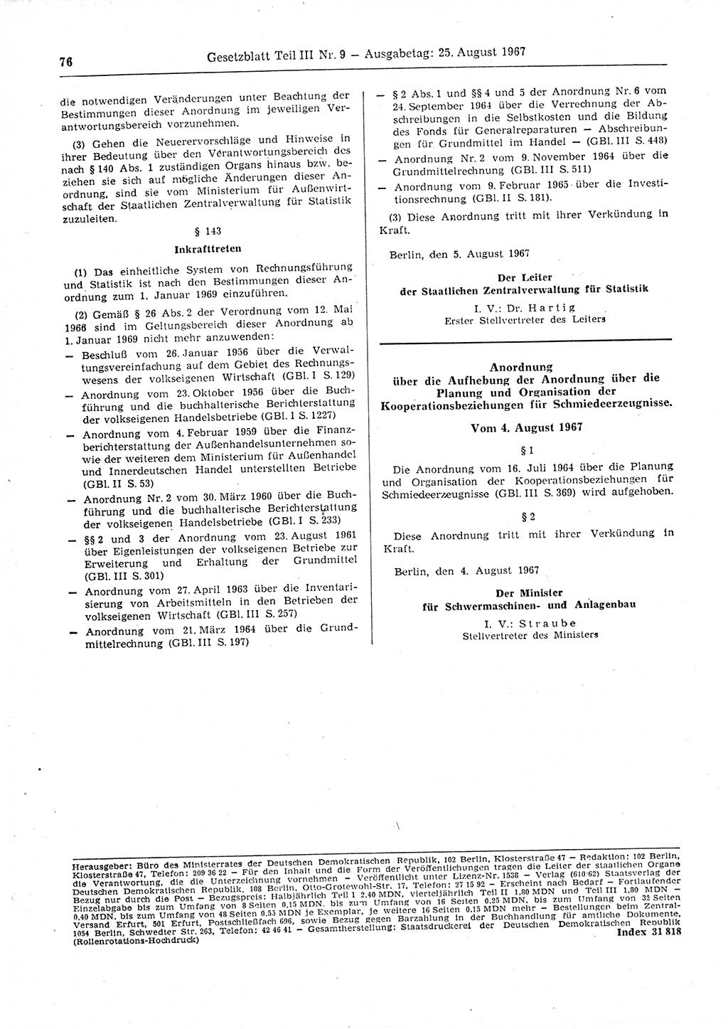 Gesetzblatt (GBl.) der Deutschen Demokratischen Republik (DDR) Teil ⅠⅠⅠ 1967, Seite 76 (GBl. DDR ⅠⅠⅠ 1967, S. 76)