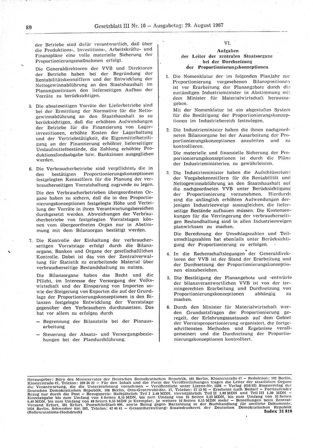 Gesetzblatt (GBl.) der Deutschen Demokratischen Republik (DDR) Teil ⅠⅠⅠ 1967, Seite 80 (GBl. DDR ⅠⅠⅠ 1967, S. 80)