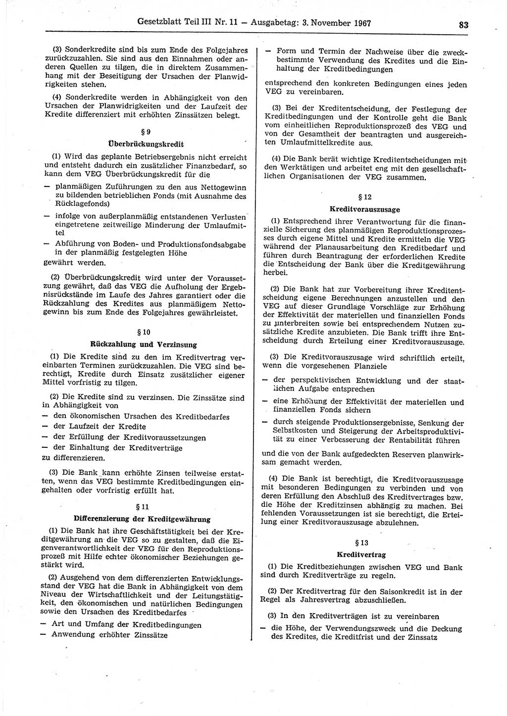 Gesetzblatt (GBl.) der Deutschen Demokratischen Republik (DDR) Teil ⅠⅠⅠ 1967, Seite 83 (GBl. DDR ⅠⅠⅠ 1967, S. 83)