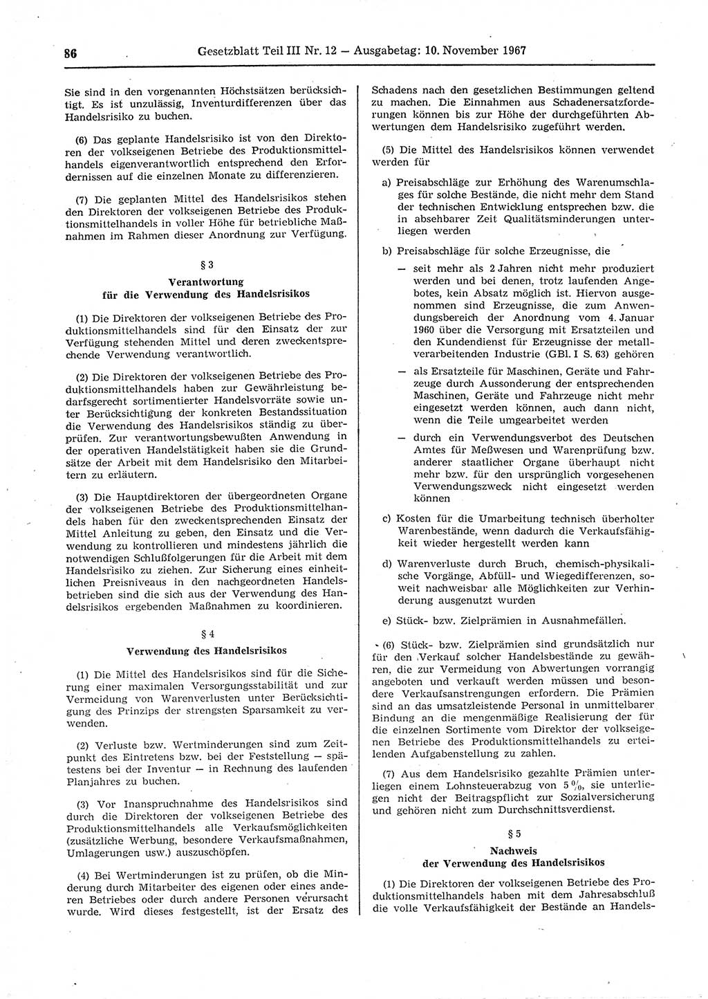 Gesetzblatt (GBl.) der Deutschen Demokratischen Republik (DDR) Teil ⅠⅠⅠ 1967, Seite 86 (GBl. DDR ⅠⅠⅠ 1967, S. 86)