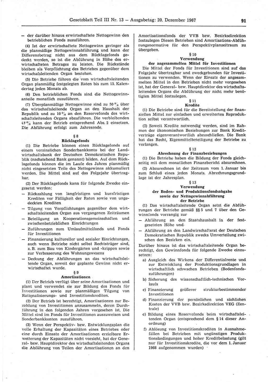Gesetzblatt (GBl.) der Deutschen Demokratischen Republik (DDR) Teil ⅠⅠⅠ 1967, Seite 91 (GBl. DDR ⅠⅠⅠ 1967, S. 91)