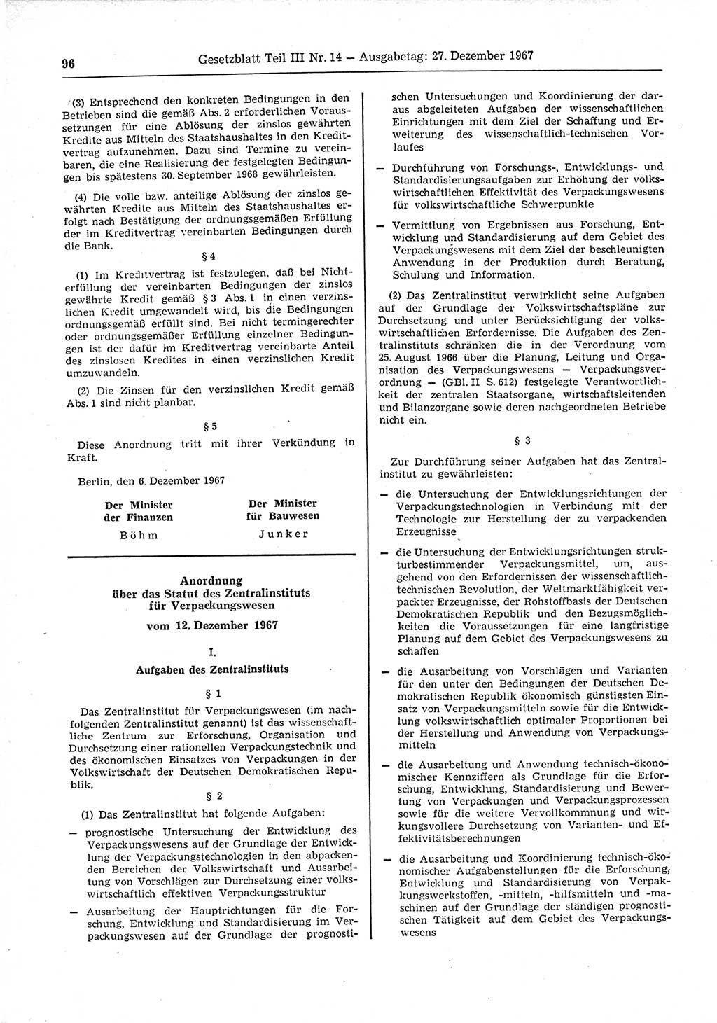 Gesetzblatt (GBl.) der Deutschen Demokratischen Republik (DDR) Teil ⅠⅠⅠ 1967, Seite 96 (GBl. DDR ⅠⅠⅠ 1967, S. 96)