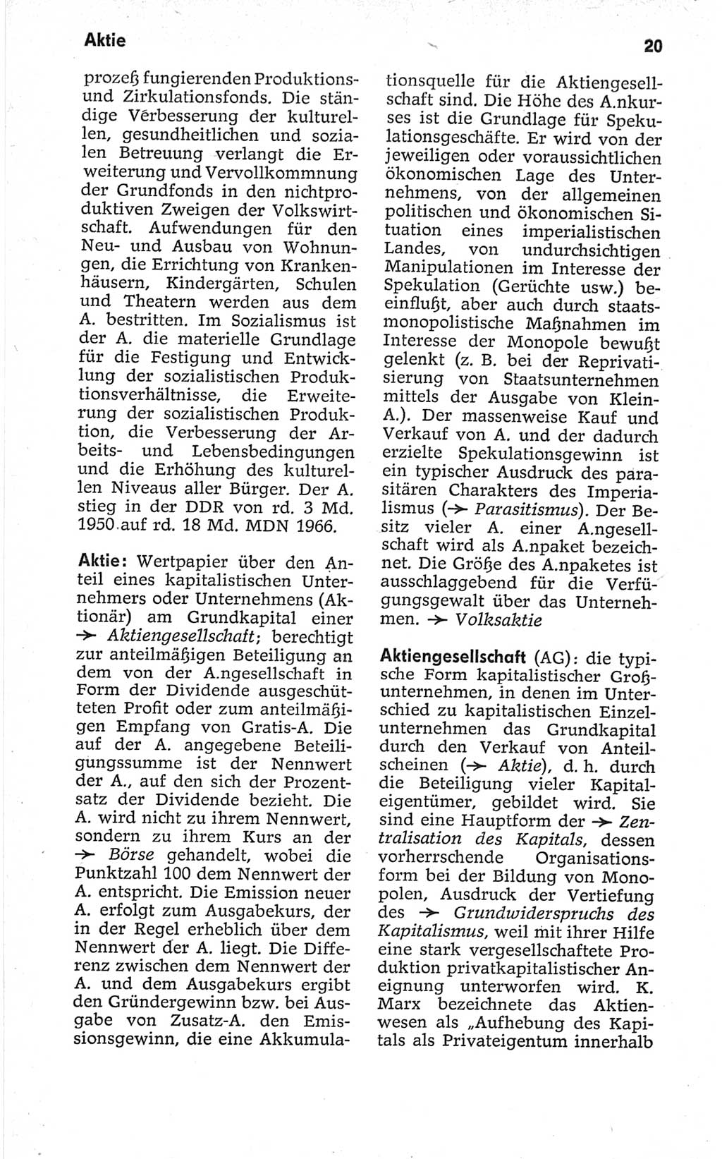 Kleines politisches Wörterbuch [Deutsche Demokratische Republik (DDR)] 1967, Seite 20 (Kl. pol. Wb. DDR 1967, S. 20)