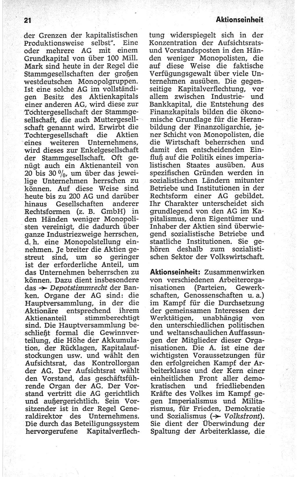Kleines politisches Wörterbuch [Deutsche Demokratische Republik (DDR)] 1967, Seite 21 (Kl. pol. Wb. DDR 1967, S. 21)