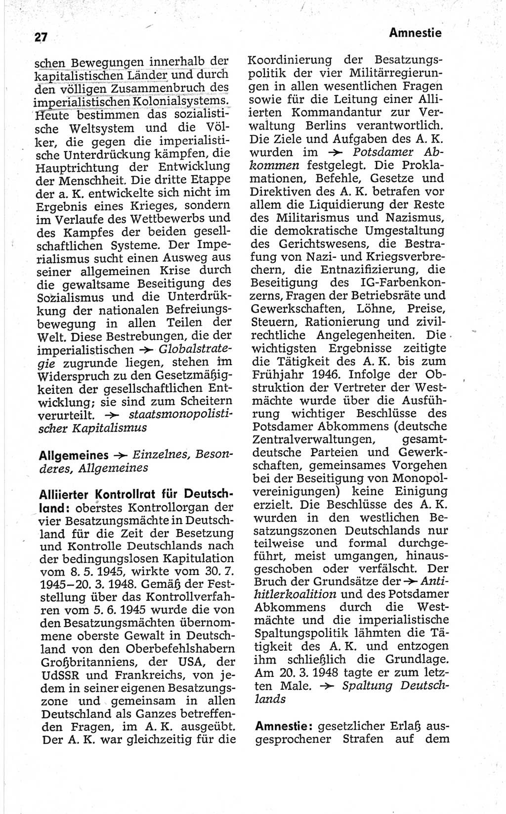 Kleines politisches Wörterbuch [Deutsche Demokratische Republik (DDR)] 1967, Seite 27 (Kl. pol. Wb. DDR 1967, S. 27)