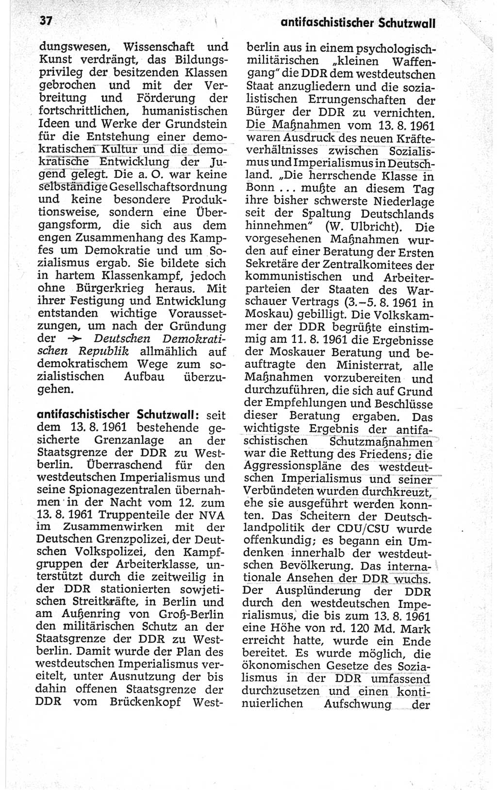 Kleines politisches Wörterbuch [Deutsche Demokratische Republik (DDR)] 1967, Seite 37 (Kl. pol. Wb. DDR 1967, S. 37)
